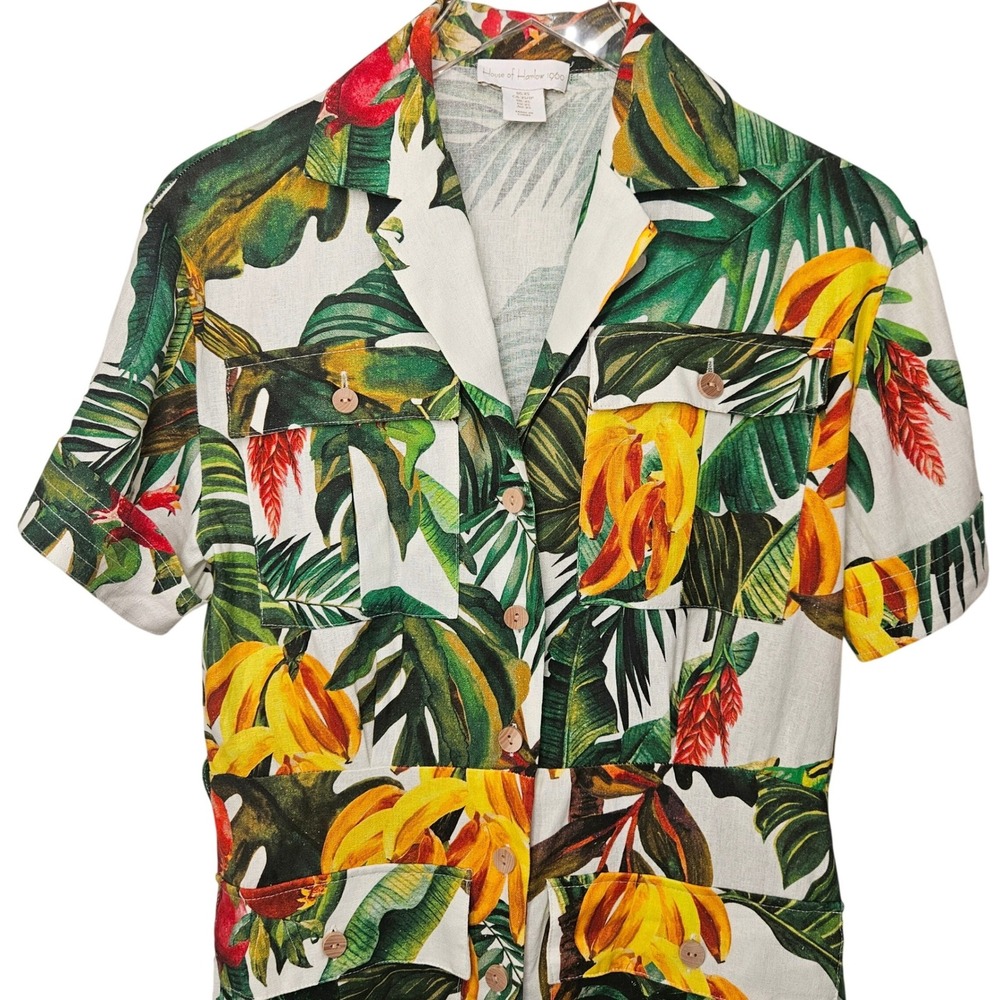 House of Harlow 1960 Tropical Linen Blend Button Down Utility Mini Dress XS - Picture 3 of 11